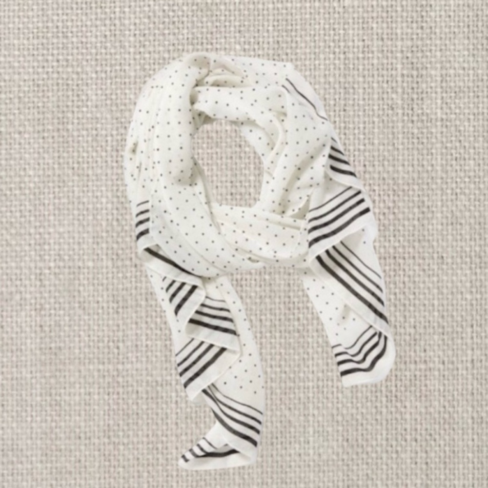 Black and White Striped Polka Dot Scarf